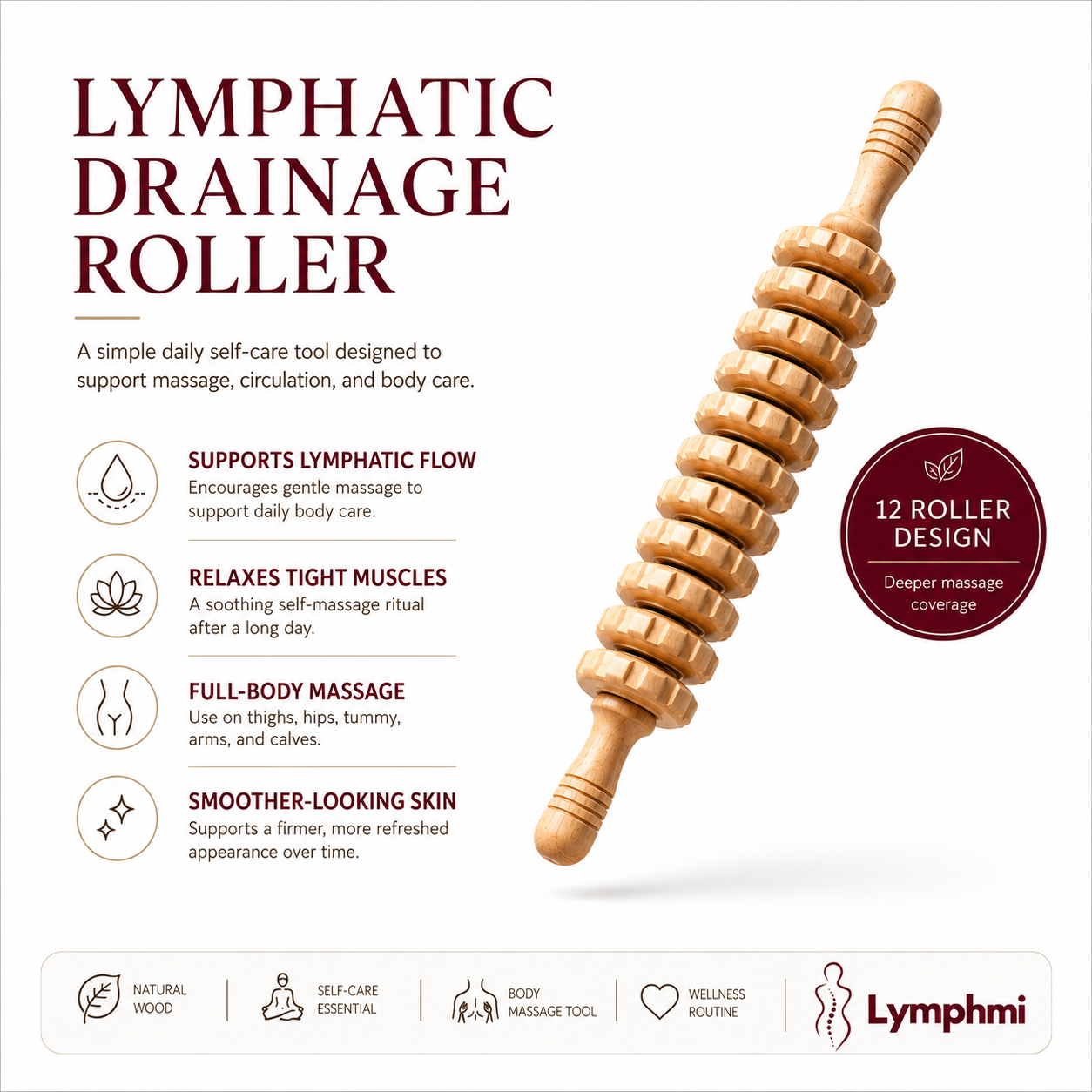 Lymphmi Wood Therapy Lymphatic Drainage Roller