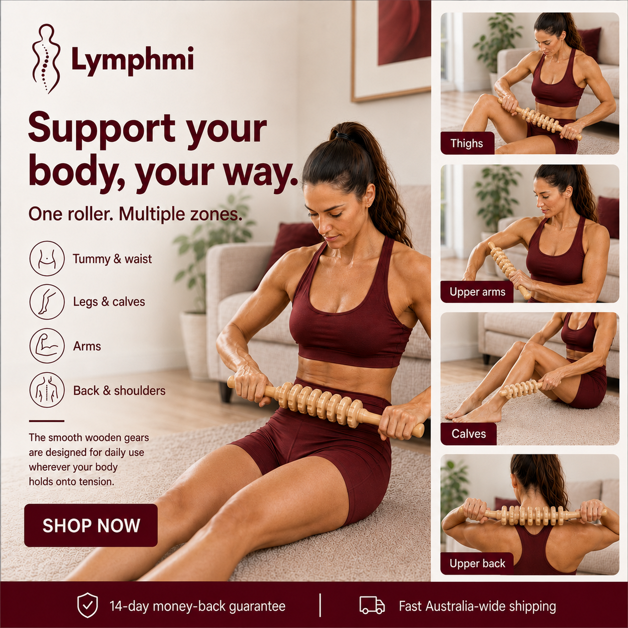 Lymphmi Wood Therapy Lymphatic Drainage Roller